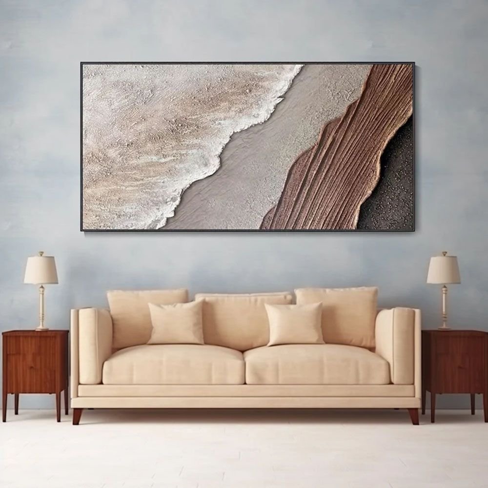 Earth Tone Waves Art 3D Minimalist Ocean Painting on Canvas Textured ...