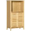 Bamboo Floor Cabinet Bathroom Floor Cabinet Living Room Organizer Tower with Multiple Shelves and Doors Natural