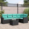6 Piece Patio Sofa Set with Cushions Black Poly Rattan