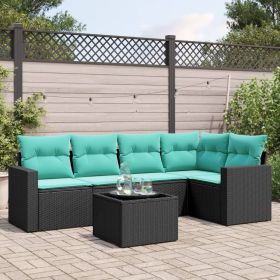 6 Piece Patio Sofa Set with Cushions Black Poly Rattan