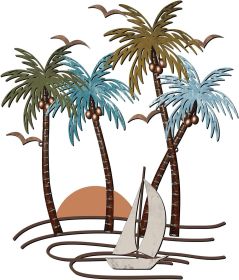 Coastal Metal Wall Art Palm Tree Metal Wall Art Outdoor Beach Bathroom Decor Tropical Tree Sculptures for Indoor Outdoor Decor(Sailboat)