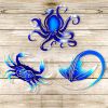 Metal Wall Art Decor Octopus Crab Manta Ray Coastal Nautical Ocean Mother's Day Decor Concise 9'' Set of 3 Hanging Mother's Day Decorations Gift for B