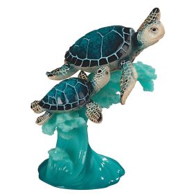 6.5"H Sea Turtle with Baby on Wave Figurine Home Decor Gift