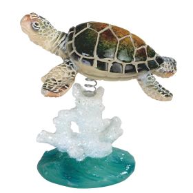 3.5"H Green Sea Turtle on Coral Figurine Home Decor Gift