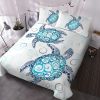Sea Turtle Bedding Aqua Teal Blue Duvet Cover Sets Beach Turtle Double Size Bed Sets for Girls Women Ocean 3 Piece Turtle Themed Comforter Cover with