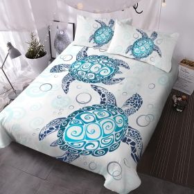 Sea Turtle Bedding Aqua Teal Blue Duvet Cover Sets Beach Turtle Double Size Bed Sets for Girls Women Ocean 3 Piece Turtle Themed Comforter Cover with