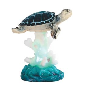 5.5"H Blue Sea Turtle on Coral with LED Figurine Home Decor Gift