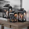 Decorative Black Metal Pillar Candleholder Lantern, 14", Large