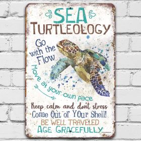 Sea Turtle Decor - Sea Turtleology - Durable Sea Turtle Gifts Metal Sign - Sea Turtle Wall Decor - Sea Turtle Bathroom Decor Accessories - Great