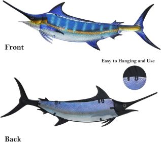 Metal Blue Marlin Wall Decor Indoor Metal Fish Wall Art Large Fish Wall Hanging Decorations Ocean Theme Outdoor Wall Decor for Patio,Garden