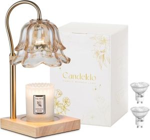 Candle Warmer Lamp with Timer: Flower Gold Candle Lamps Height Adjustable Wax Melt New Home Decor House Warming Christmas Gift for Women