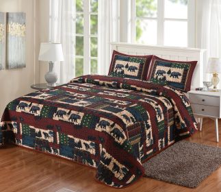 QUILT QUEEN BLANKET WITH 2 PILLOW SHAMS BEARS 90"X90" 100% Microfiber Polyester