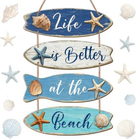 Summer Beach Wooden Wall Decor Farmhouse Coastal Bathroom Wall Art Room Decor Blue Nautical Wooden Hanging Sign Decorations for Bedroom Bathroom Offic