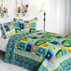 [Cell Division] Cotton 3PC Vermicelli-Quilted Striped Printed Quilt Set (Full/Queen Size)