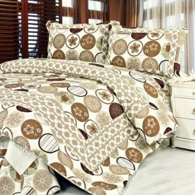 [Ramya] Cotton 3PC Floral Vermicelli-Quilted Printed Quilt Set (Full/Queen Size)