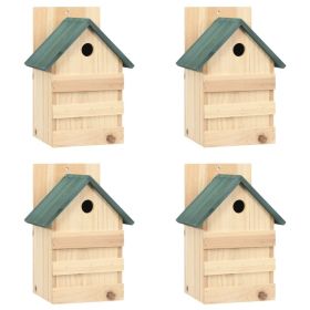 Birdhouse Set of 4 Natural wood, Green Firwood Small Ornaments