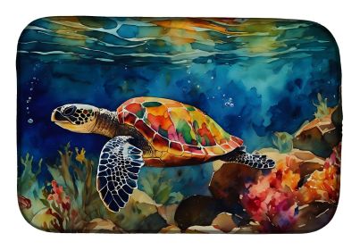 Loggerhead Sea Turtle Dish Drying Mat Absorbent Dish Drying Mat Pad for Kitchen Counter Dish Drainer Mat for Countertop, 14 x 21", Multicolor