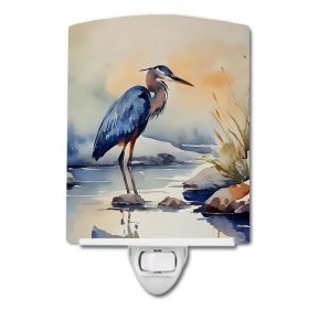 NEW Blue Heron Ceramic Night Light Compact, UL-Certified, Ideal for Bedroom, Bathroom, Nursery, Hallway, Kitchen, 6x4x3, Multicolor