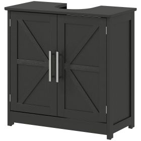 HOMCOM Farmhouse Pedestal Sink Storage Cabinet, Bathroom Sink Cabinet with 2 Barn Doors and Adjustable Shelf, Distressed Black