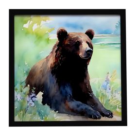 American Black Bear Framed Metal Print Bathroom, Kitchen, Office, Home Decor Wall Art Ready to Hang, Square, 8X8