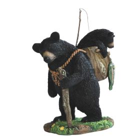 7"H Black Bear Salmon Fishing with Cub on Forest Figurine Home Decor Gift
