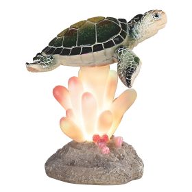5.5"H Green Sea Turtle on Coral with LED Figurine Home Decor Gift