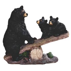 8.5"W Black Bear with Cubs Playing on Seesaw Bear Family Figurine Home Decor Gift