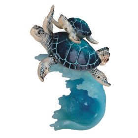 8.75"H Sea Turtle with Baby Swimming on Wave Figurine Home Decor Gift