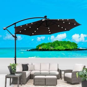 10 ft Outdoor Patio Umbrella Solar Powered LED Lighted Sun Shade Market Waterproof 8 Ribs Umbrella with Crank and Cross Base for Garden Deck Backyard
