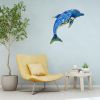 Dolphin Wall Decor Outdoor Metal FIsh Sea Hanging Art Glass Sculptures Home Ocean Theme Decorations for Living Room, Bedroom, Yard