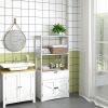 Farmhouse Bathroom Storage Cabinet, Linen Cabinet with Drawer and Shelves, 23.5" x 13" x 48.5", White