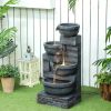 30" Tall Outdoor Water Fountain with LED Lights, 4-Tier Resin Cascading Bowls Outdoor Fountain Waterfall Fountain with Pump, Gray