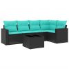 6 Piece Patio Sofa Set with Cushions Black Poly Rattan
