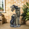 22.4" Outdoor Fountain, 3-Tier Resin Resin Bears and Honey Beehive Outdoor Waterfall Fountain with LED Lights, Pump