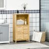 Bamboo Floor Cabinet Bathroom Floor Cabinet Living Room Organizer Tower with Multiple Shelves and Doors Natural
