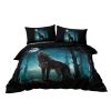 Vintage Wolf Duvet Cover Set Green Sunset Retro Wolf Comforter for Teen Boys Wolf Galaxy Star Forest Bedding Set