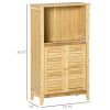 Bamboo Floor Cabinet Bathroom Floor Cabinet Living Room Organizer Tower with Multiple Shelves and Doors Natural
