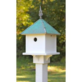 White PVC Square Bird House with Verdigris Copper Roof - Made in USA