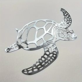1pc, Metal Sea Turtle Ornament Beach Theme Decor Wall Art Decorations Wall Hanging For Indoor Living Room Decor (Color: Silvery, size: 11.81inch×11.02inch)