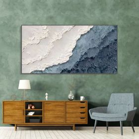 Handmade Oil Painting Textured Wall Art Blue Ocean Painting On Canvas Minimalist Sea Wave Painting Wall Art Morden Art Bedroom Wall Decor Fashion (Style: 01, size: 70x140cm)