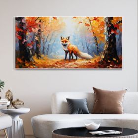Hand Painted Oil Painting Large Autumn Orange Forest Fox Oil On Canvas Animal Portrait Wall Artwork Golden Fall Nature Home Deco Custom Painting (Style: 01, size: 50x100cm)