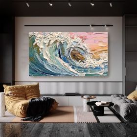 Handmade Oil Painting Original Textured Wall Art Wabi-Sabi Wave Painting On Canvas Ocean Painting Living Room Decor Boho Modern Canvas Art (Style: 01, size: 60x120cm)