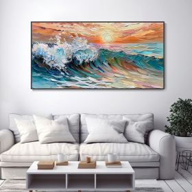 Modern Abstract Handmade Oil Painting Abstract Wave Knife Brush Wall Art Original Artist Colorful Art Decor Living Room Sunset Sunrise Ocean Land (Style: 01, size: 40x80cm)