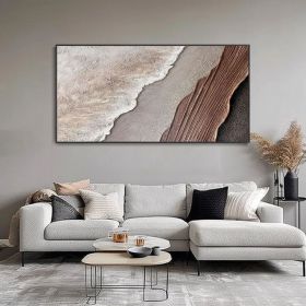 Earth Tone Waves Art 3D Minimalist Ocean Painting on Canvas Textured Wall Art Wabi-Sabi Wall Art Living Room Painting Fashion Room Decor (Style: 01, size: 70x140cm)