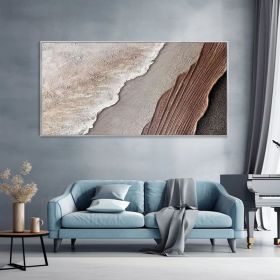 Earth Tone Waves Art 3D Minimalist Ocean Painting on Canvas Textured Wall Art Wabi-Sabi Wall Art Living Room Painting Fashion Room Decor (Style: 01, size: 140x280cm)