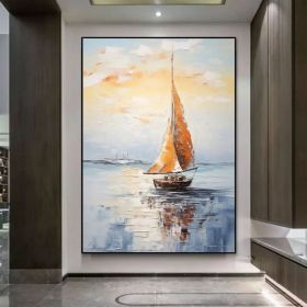 Large Blue Seascape Wall Painting Abstract Sailing Oil Painting Original Ocean Sailboat Art Sea Landscape Painting Living Room Wall Decor (Style: 01, size: 70x100cm)