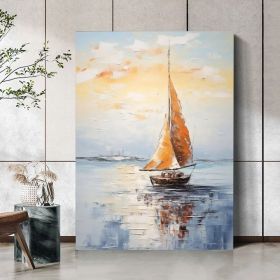 Large Blue Seascape Wall Painting Abstract Sailing Oil Painting Original Ocean Sailboat Art Sea Landscape Painting Living Room Wall Decor (Style: 01, size: 80x120cm)
