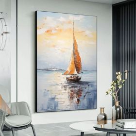 Large Blue Seascape Wall Painting Abstract Sailing Oil Painting Original Ocean Sailboat Art Sea Landscape Painting Living Room Wall Decor (Style: 01, size: 90x130cm)