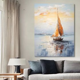 Large Blue Seascape Wall Painting Abstract Sailing Oil Painting Original Ocean Sailboat Art Sea Landscape Painting Living Room Wall Decor (Style: 01, size: 60x90cm)