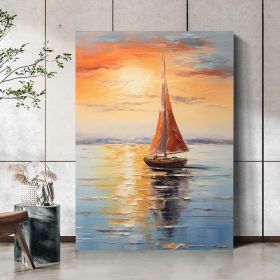 Large Abstract Ocean Sunset Landscape Painting Texture Nautical Oil Painting Seascape Wall Art Custom Ocean Canvas Painting Livingroom Decor (Style: 01, size: 50x70cm)